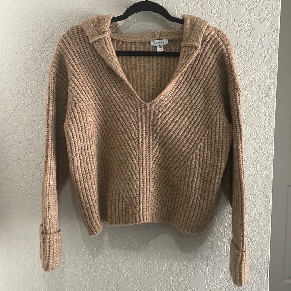 Topshop chunky knit tan sweater with hood